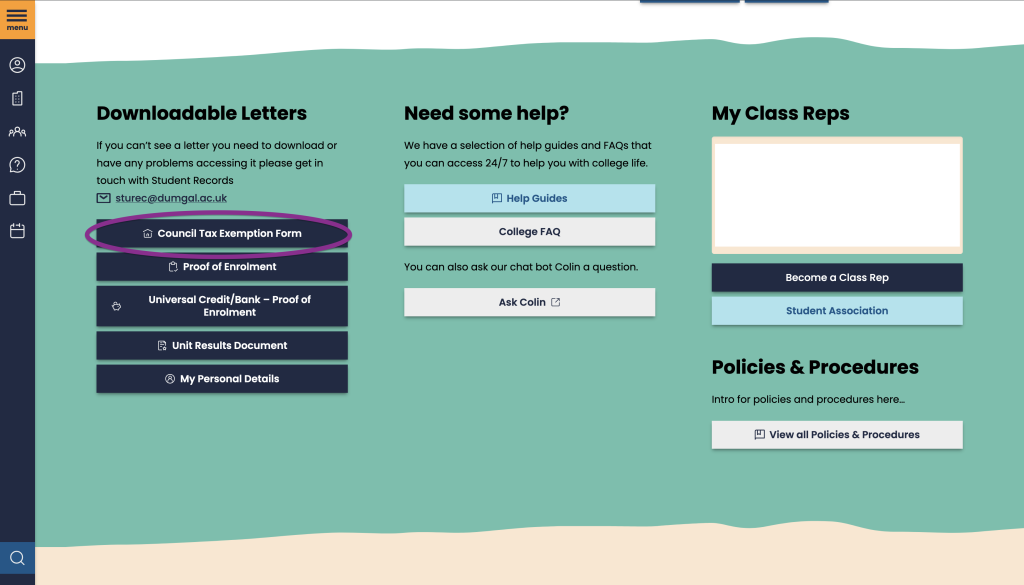 Council Tax Exemption Form link can be found on the My Account Page.