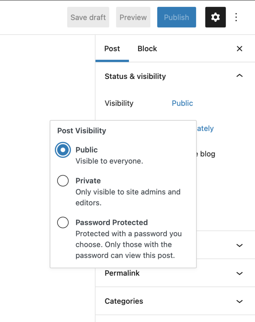 Scrrenshot of the post visibility settings