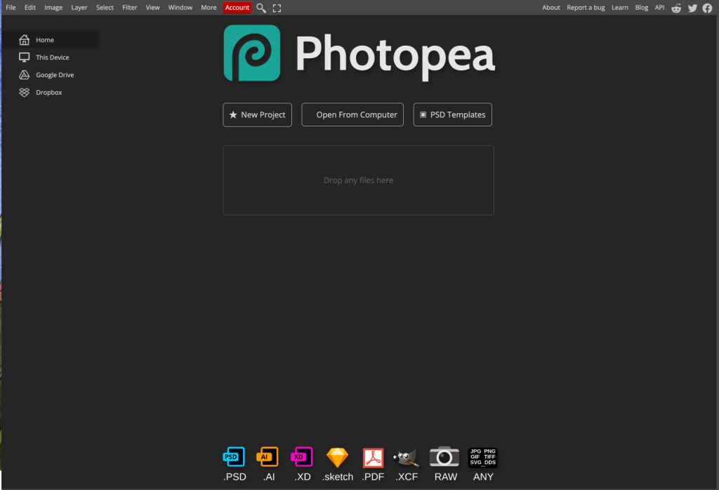 Screenshot of Photopea an online image editing program