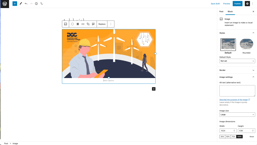 Screenshot of an image block