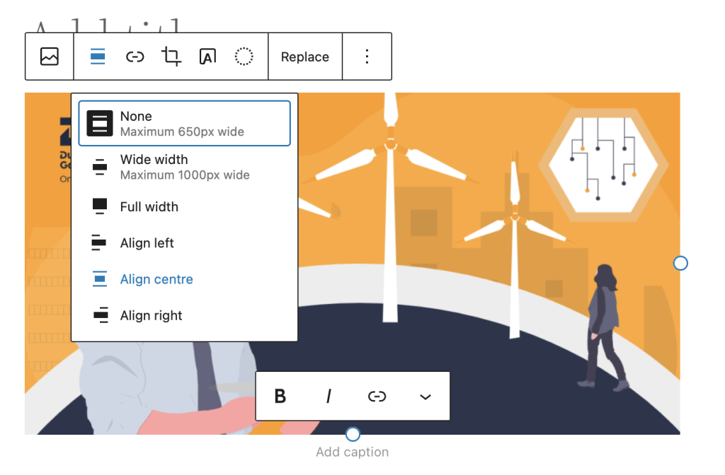 Screenshot of the image blocks alignment settings