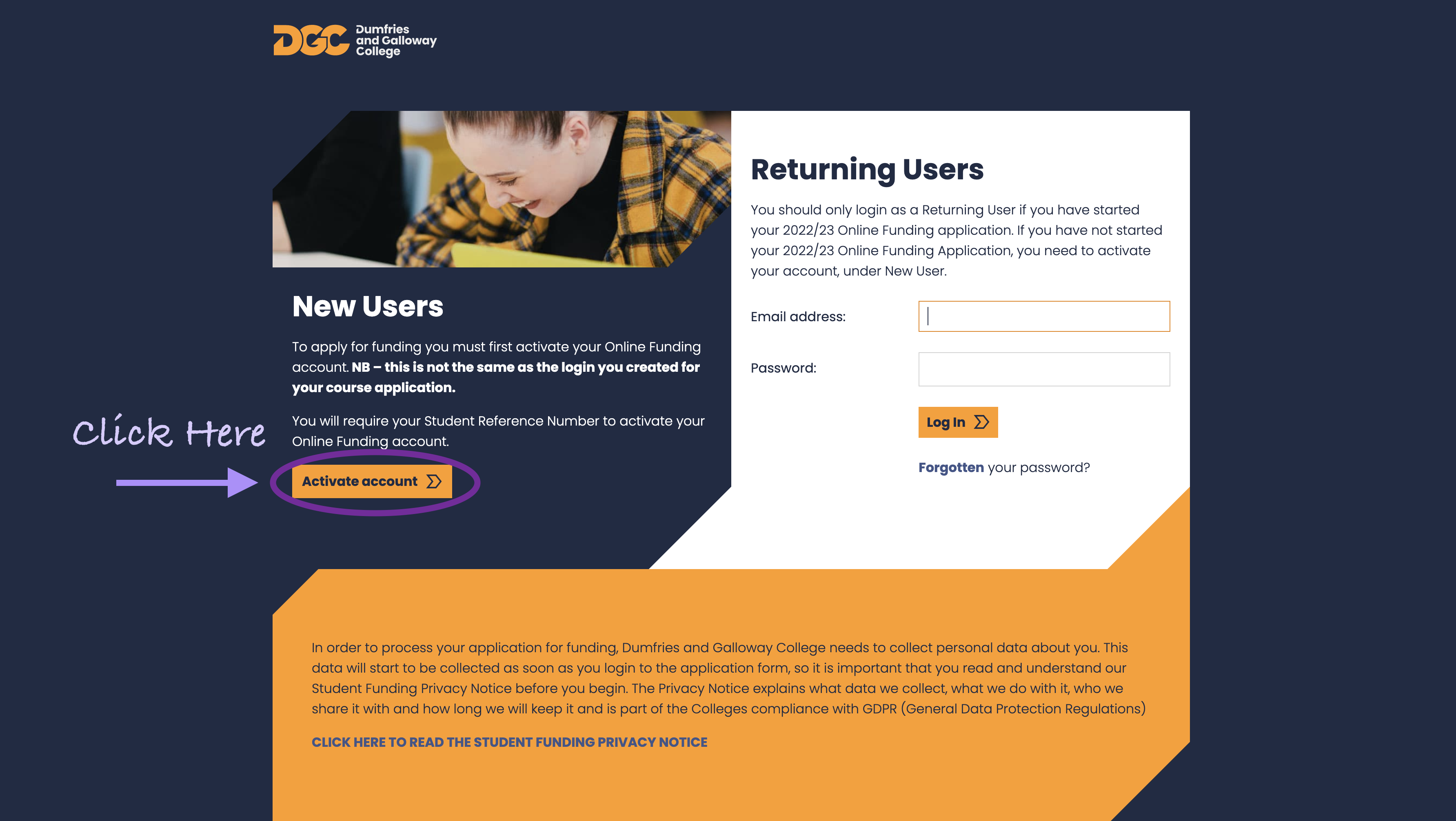 Click on Activate Account to get started.